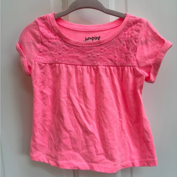 Jumping Beans 12M Girls Hot Pink Floral Pattern Short Sleeve Blouse Top - Picture 1 of 7